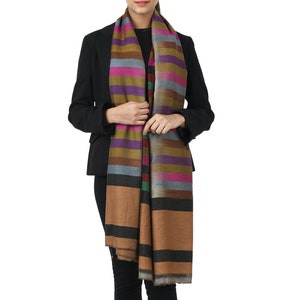 Rudabah Handcrafted Pashmina Ikat Shawl, Brown Multicolor