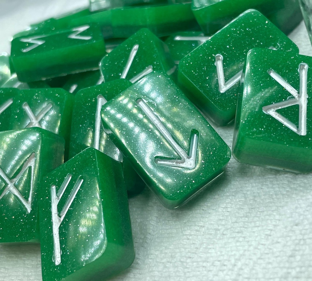 Emerald Rune Emerald Green Runes - Viking/norse Exquisite Shimmering . Resin W ...