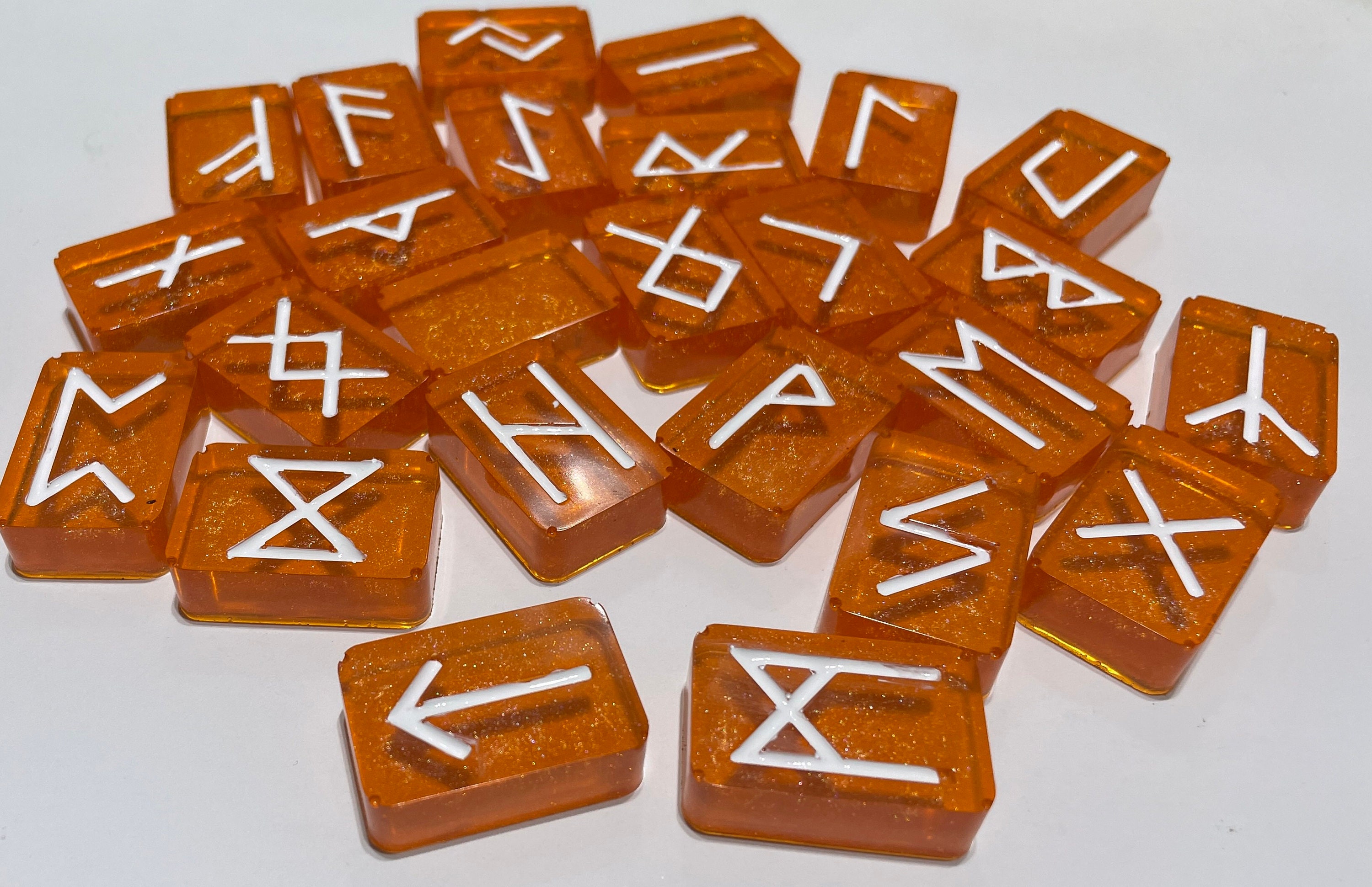 Resign Rune Resin Runes - Viking/norse Orange Metallic Translucent With White ...