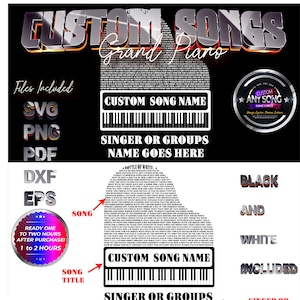 Letras de músicas personalizadas em formato de piano | Letras de músicas de casamento | Letras de músicas | Poemas | Cartas | SVG | PDF | Eps | PNG | Dxf