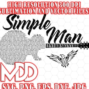 Simple Man Guitar Lyrics SVG - Digital Download