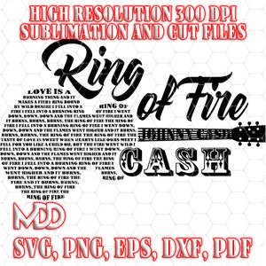 Ring of Fire Guitar Lyrics SVG: Johnny Cash, Country Music (Digital Download)