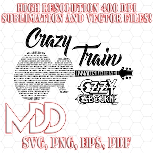 Guitar Lyric Word Art: Crazy Train Svg Png Eps Pdf