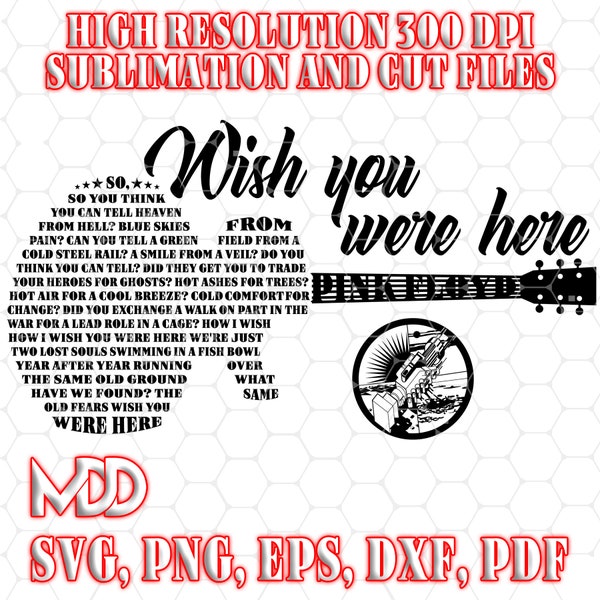 WORD ART GITARRE Songtext | Ich wünschte, du wärst hier Gitarre Songtexte Svg | Png | Dxf | eps | SVG | Pdf