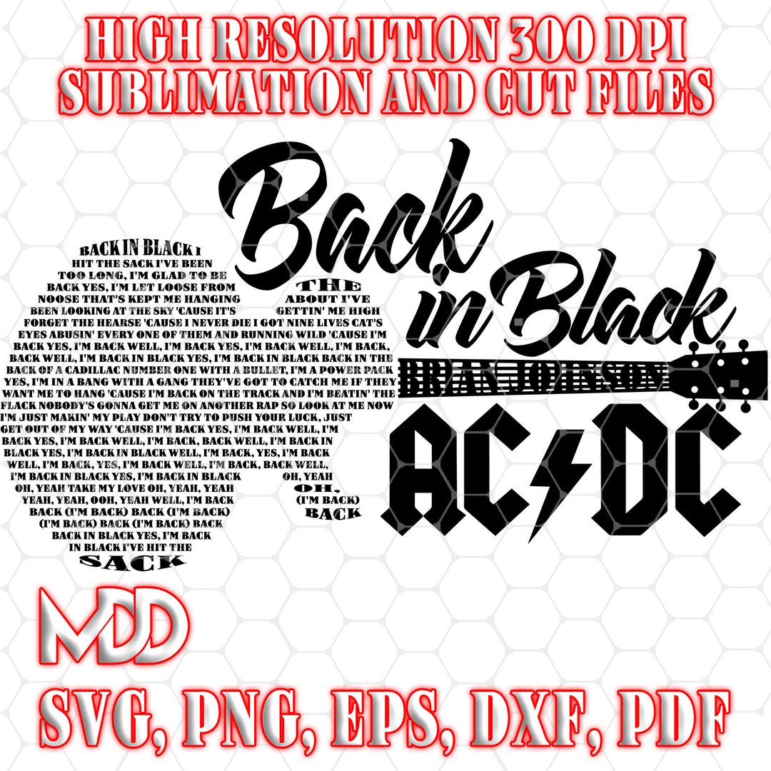 BACK IN BLACK Back in Black Guitar Lyrics Svg Acdc Design Svg Classic
