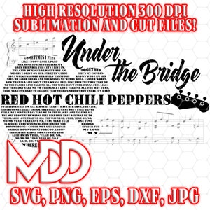 Guitar &quot;Under the Bridge&quot; Lyrics Word Art (Digital Files)