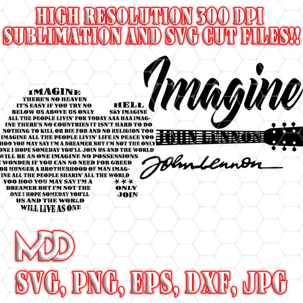 JOHN LENNON IMAGINE | Imagine Lyrics Svg | John Lennon | Imagine Lyrics | Imagine Guitar Lyrics | John Lennon Lyrics | Png | Svg | Pdf