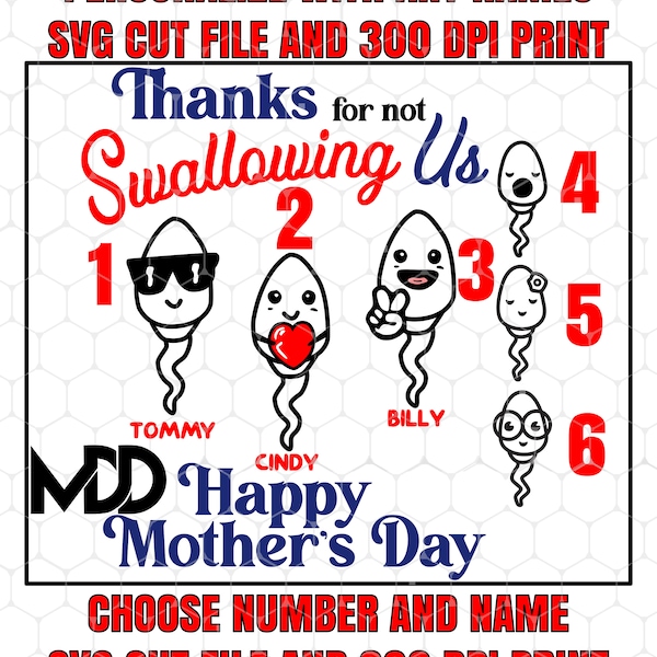 Thanks For Not Swallowing Us | Cartoon Sperm Mothers Day Design | Png | Svg | Eps | Dxf | Pdf