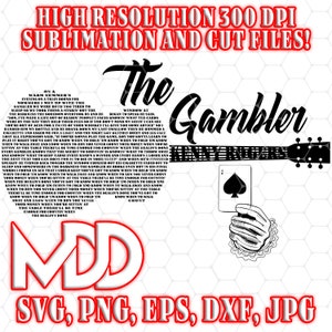 WORD ART GUITAR Lyrics | Gambler Svg | Guitar Lyrics Svg |  Png | Dxf | Eps | Svg | Pdf