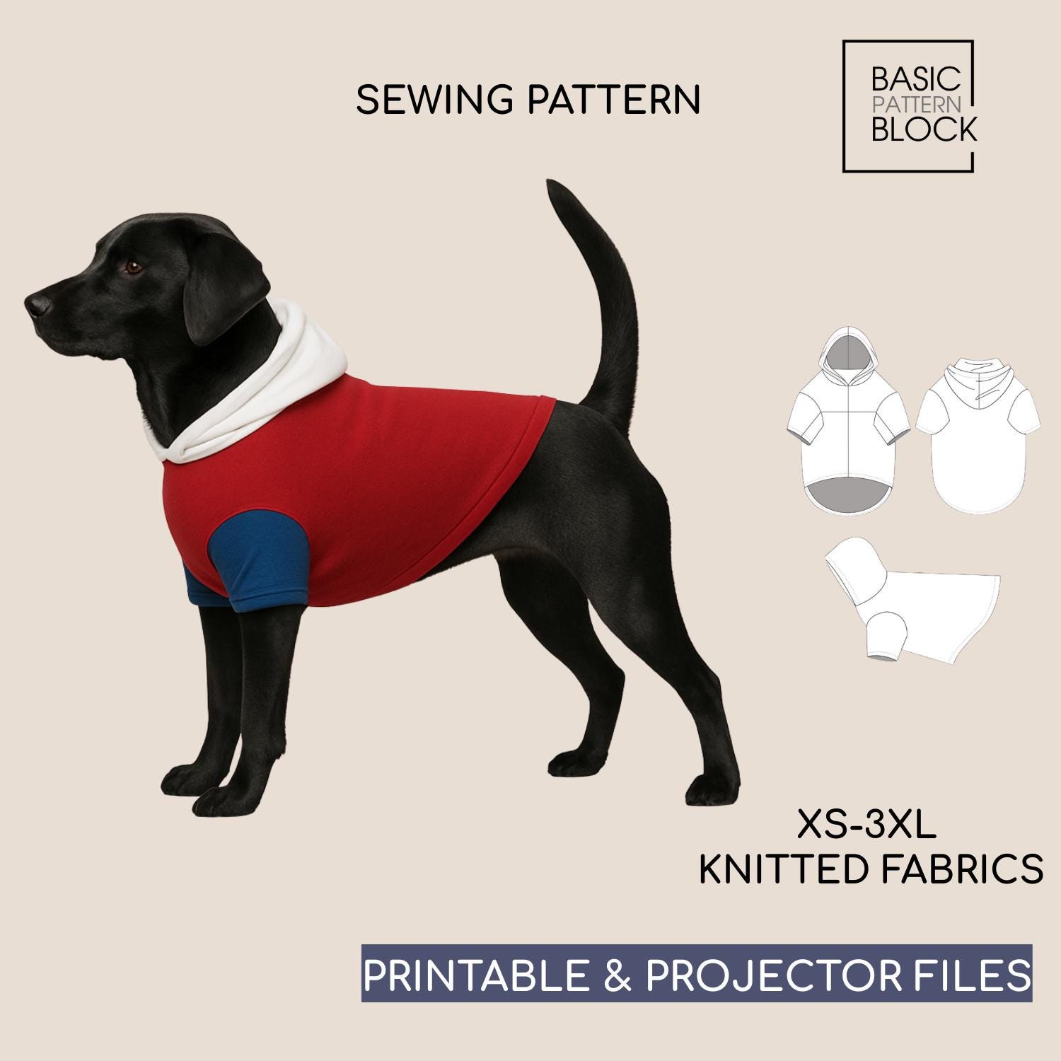 Dog Hoodie T-shirt Printable Pdf Sewing Pattern | Sizes XS