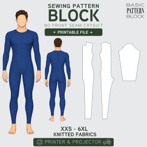 PDF | Men's Catsuit Sewing Pattern Block | Seamless Front Bodysuit | Unitard | XXS-6XL