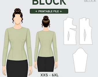 PDF | Women's Basic Bodice Sewing Pattern Block | Long Sleeve | Woven Fabric | XS-6XL