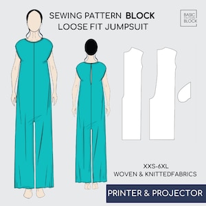 Pdf Loose Jumpsuit with Pockets, Romper Sewing Pattern | Summer Day Holiday Jumpsuit | Women&#39;s Sewing Pattern Block, Sizes XS-6XL