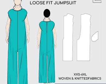 Loose Jumpsuit with Pockets • Romper Sewing Pattern Block • Holiday Jumpsuit  (PDF Download) Sizes XXS-6XL