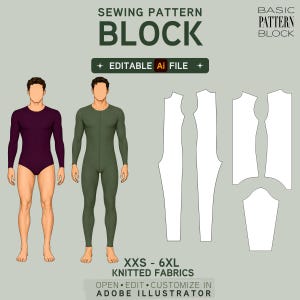 EDITABLE PDF | Men's Bodysuit Sewing Pattern Block Bundle | Knit Leotard & Bodysuit | XXS-6XL