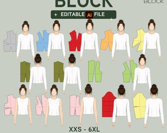 EDITABLE PDF | 14 Basic Bodice Sewing Pattern Block Bundle | Dart Variations | With & Without Sleeve