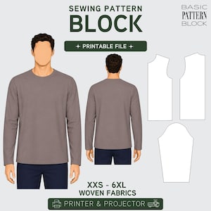 PDF | Men's Basic Bodice Sewing Pattern Block | Boxy Fit | Woven Fabric | XXS-6XL