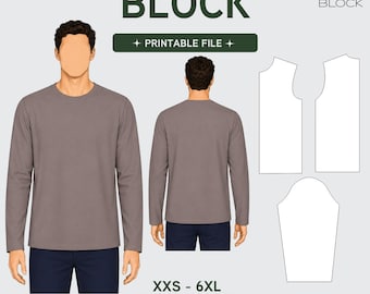 PDF | Men's Basic Bodice Sewing Pattern Block | Boxy Fit | Woven Fabric | XXS-6XL