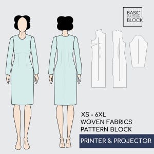 Patrón de costura de vestido en PDF con bloque de manga larga