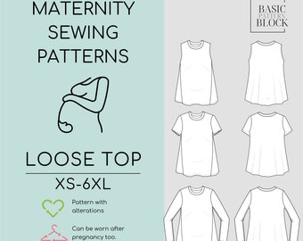 Maternity Pregnancy Sweatshirt Sewing Pattern | Loose Pullover Top | Relaxed fit Blouse | Longsleeve,Short Sleeve,Sleeveless | Sizes XS-6XL