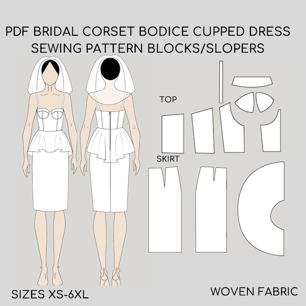 Bridal Corset Dress Pdf sewing pattern | Digital Bridal Dress | Pdf Wedding Dress | Bustier Bodice Dress | SIZES XS-3XL