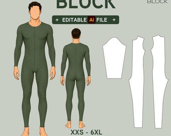 EDITABLE PDF | Men's Bodysuit Sewing Pattern Block | Knit Leotard | Dance Performance | XXS-6XL