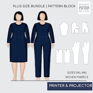 Plus Size Pattern Blocks Bundle (0X-8X) | Bodice, Skirt, Pants, Sleeve Slopers (Digital Download)