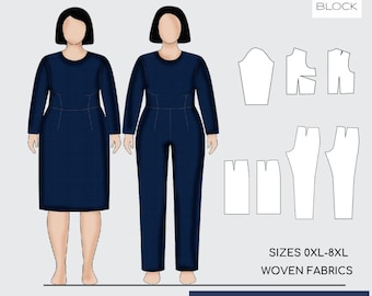 Plus Size Pattern Blocks Bundle (0X-8X) | Bodice, Skirt, Pants, Sleeve Slopers (Digital Download)