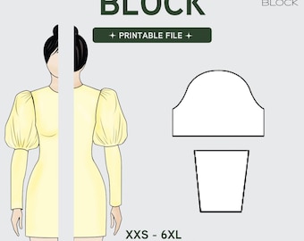 PDF | Balloon Puff Sleeve Sewing Pattern Block | Long Sleeve | Woven Fabric | XXS-6XL