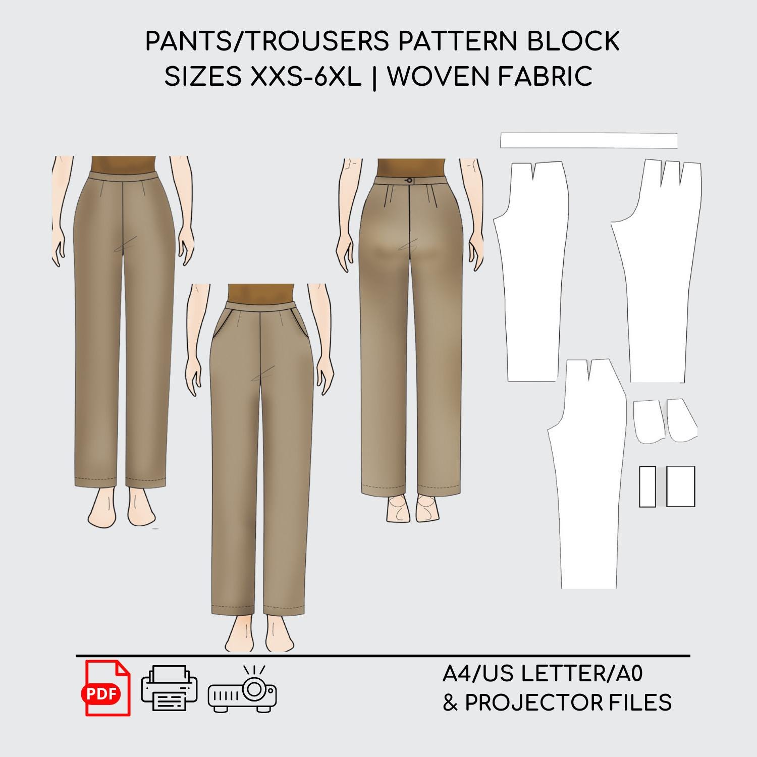 Basic Pants Block for Women | Sloper | Pdf Sewing Pattern
