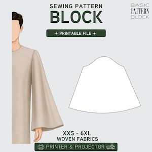 PDF| Men's Flared Bell Sleeve Sewing Pattern Block | Long Sleeve | Woven Fabric | XXS-6XL