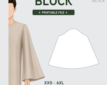PDF| Men's Flared Bell Sleeve Sewing Pattern Block | Long Sleeve | Woven Fabric | XXS-6XL