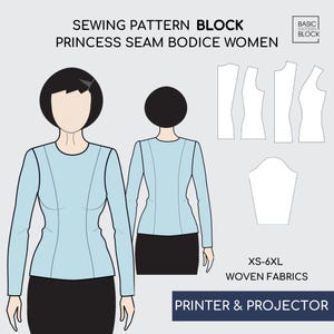 Pdf Princess Seam Torso (Dress) Pattern Block | Sloper Pattern Pdf | Basic Block Pattern | Princess Seam Top | Sizes (Regular & Plus)