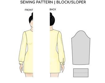 PDF Patrón de costura de manga de camisa con puño en bloque / Patrón de costura de manga larga / Sloper de manga básica / Tallas XXS-6XL
