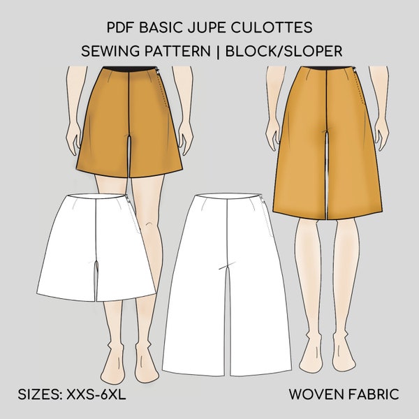 PDF Jupe Culottes Sewing Pattern Block/Sloper | High Waist Palazzo Pattern | Wide Leg Trousers Pattern | High Rise Skirted Pants Sewing