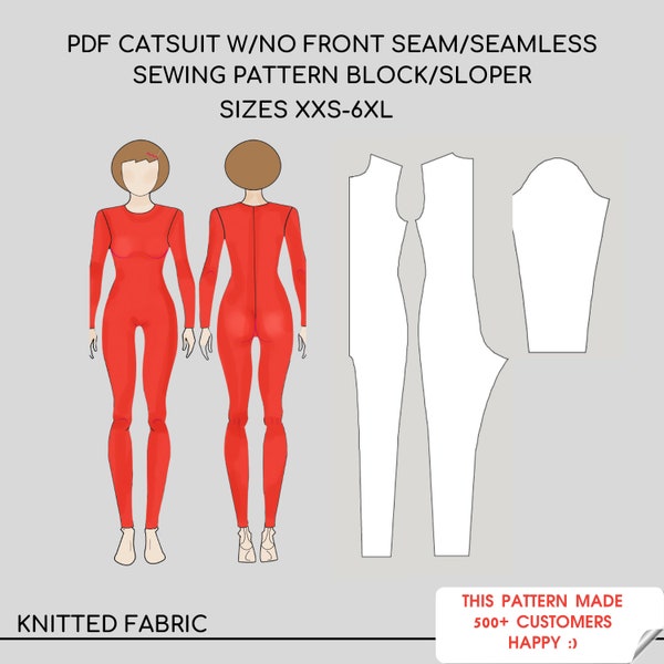 Catsuit Seamless Front Pdf Schnittmuster Sloper/ Block | Trikot, Ganzkörperanzug, Cosplay, Badeanzug, Overall Fitness für Frauen