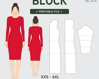 PDF | Knit Dress Sewing Pattern Block | 3 Lengths  XXS-6XL