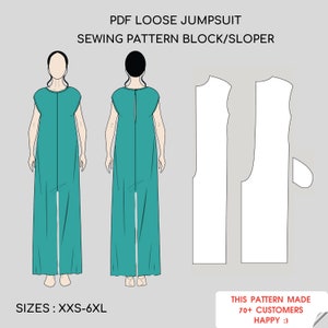Pdf Loose Jumpsuit with Pockets, Romper Sewing Pattern | Summer Day Holiday Jumpsuit | Women's Sewing Pattern Block, Sizes XS-6XL