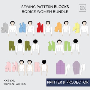 Paquete de 14 patrones básicos de costura para corpiños (descarga en PDF) • Tallas XXS-6XL