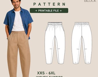 Pdf Mens Barrel Pants Sewing Pattern • Baggy Fit Trousers • Sizes XXS-6XL