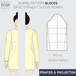 Patrón básico de costura para manga recta: 4 largos, tallas XXS-6XL (Descargar PDF)