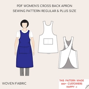 Women's Cross back Apron Pdf Sewing Pattern | Regular & Big sizes | Woven