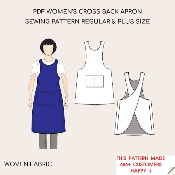 Patron de couture PDF de tablier croisé dans le dos pour femme | Tailles standard et grandes | tissé