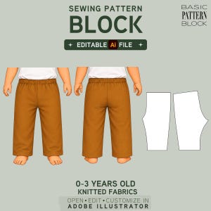 EDITABLE PDF | Baby Infant Pants Sewing Pattern Block | Woven/Knit Ages 0-3