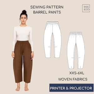 Barrel Pants Sewing Pattern: Baggy Trousers with Pockets (Sizes XXS-6XL) (PDF Download)