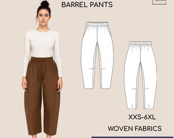 Patrón de costura para pantalones de barril: Pantalones anchos con bolsillos (tallas XXS-6XL) (Descargar PDF)