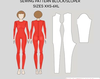 Catsuit sans couture avant Pdf Patron de couture Sloper/ Block | justaucorps, body, cosplay, maillot de bain, combinaison fitness pour femme