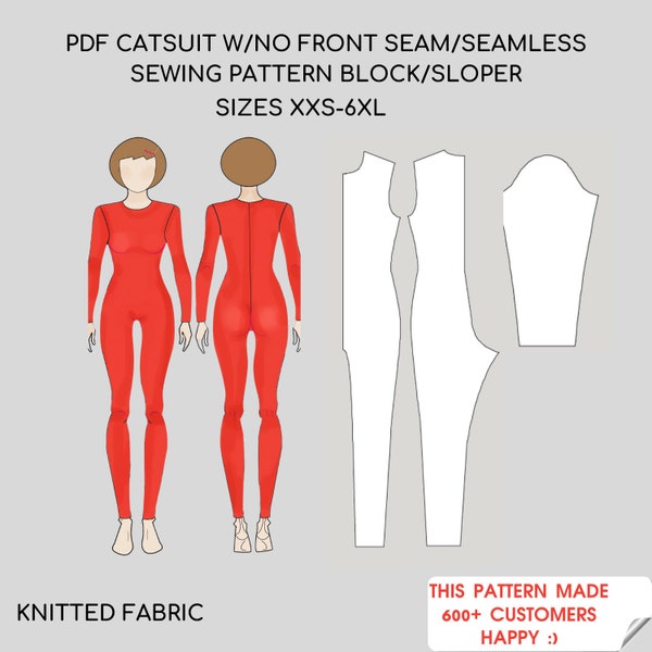 Catsuit Seamless Front Pdf Sewing Pattern Sloper/ Block | leotard, full bodysuit, cosplay, swimsuit, jumpsuit fitness for women