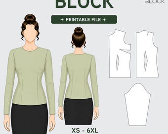 PDF | Women's Basic Bodice Sewing Pattern Block | Long Sleeve | Woven Fabric | XS-6XL
