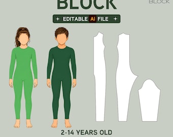 EDITABLE PDF | Kids Seamless Bodysuit Sewing Pattern Block | Leotard Jumpsuit | Boys & Girls | Ages 2-14